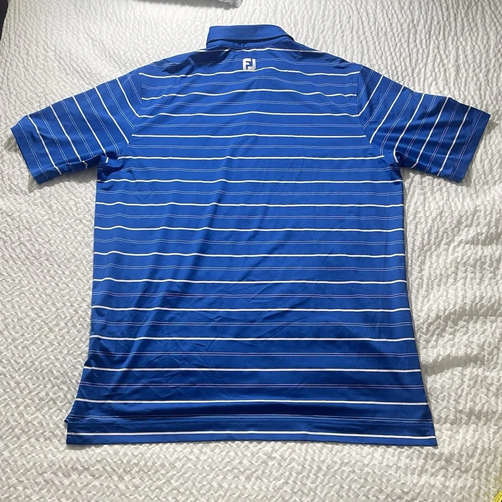 FOOTJOY FJ - Men's Polyester Spandex Blue Striped Athletic Fit Golf Polo Size XL
